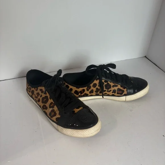 Tory Burch Marin Ocelot calfskin Leopard Print Flat Lace Up Sneakers, size 7 - Picture 3 of 9
